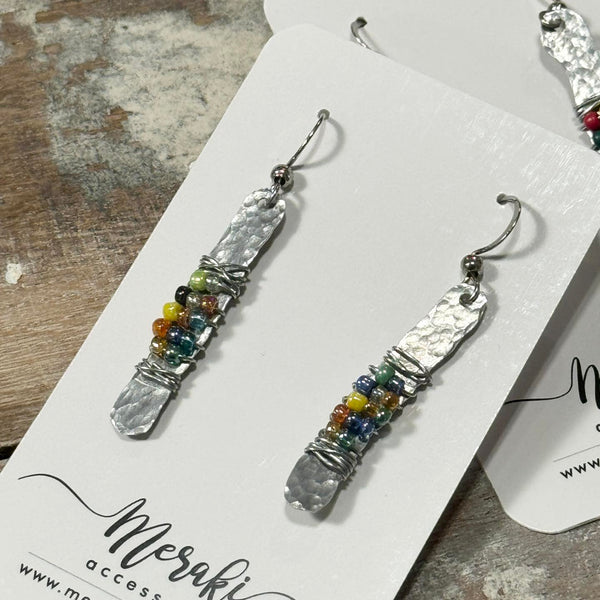 Beaded Hammered Earrings (3 colours)