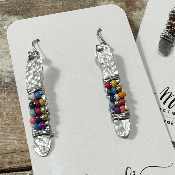 Beaded Hammered Earrings (3 colours)