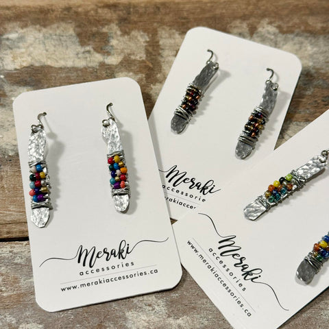 Beaded Hammered Earrings (3 colours)