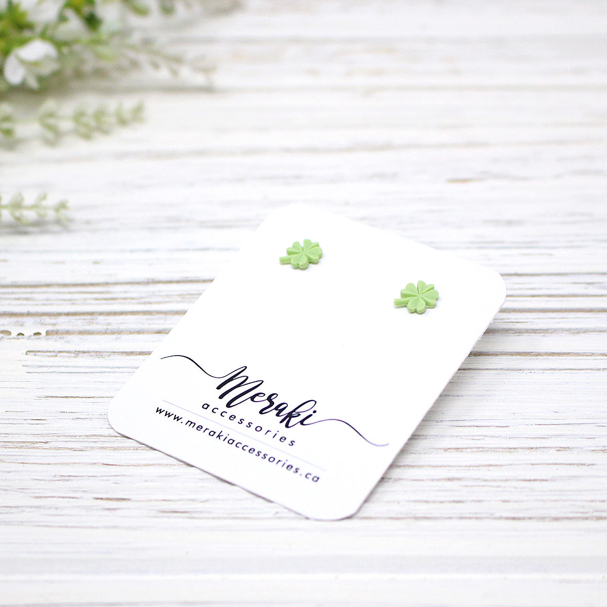 Four Leaf Clover Porcelain Stud Earrings