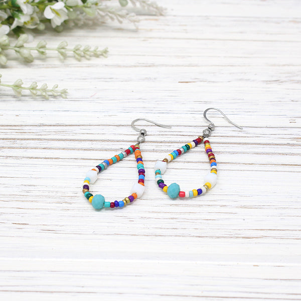 Colourful Beaded Drop Earring