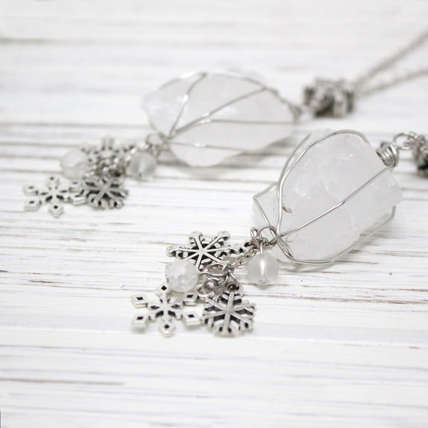 Ice & Snow Wire Wrapped Quartz Necklace