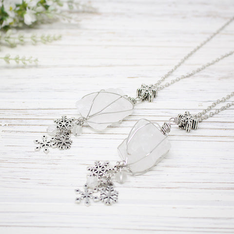 Ice & Snow Wire Wrapped Quartz Necklace