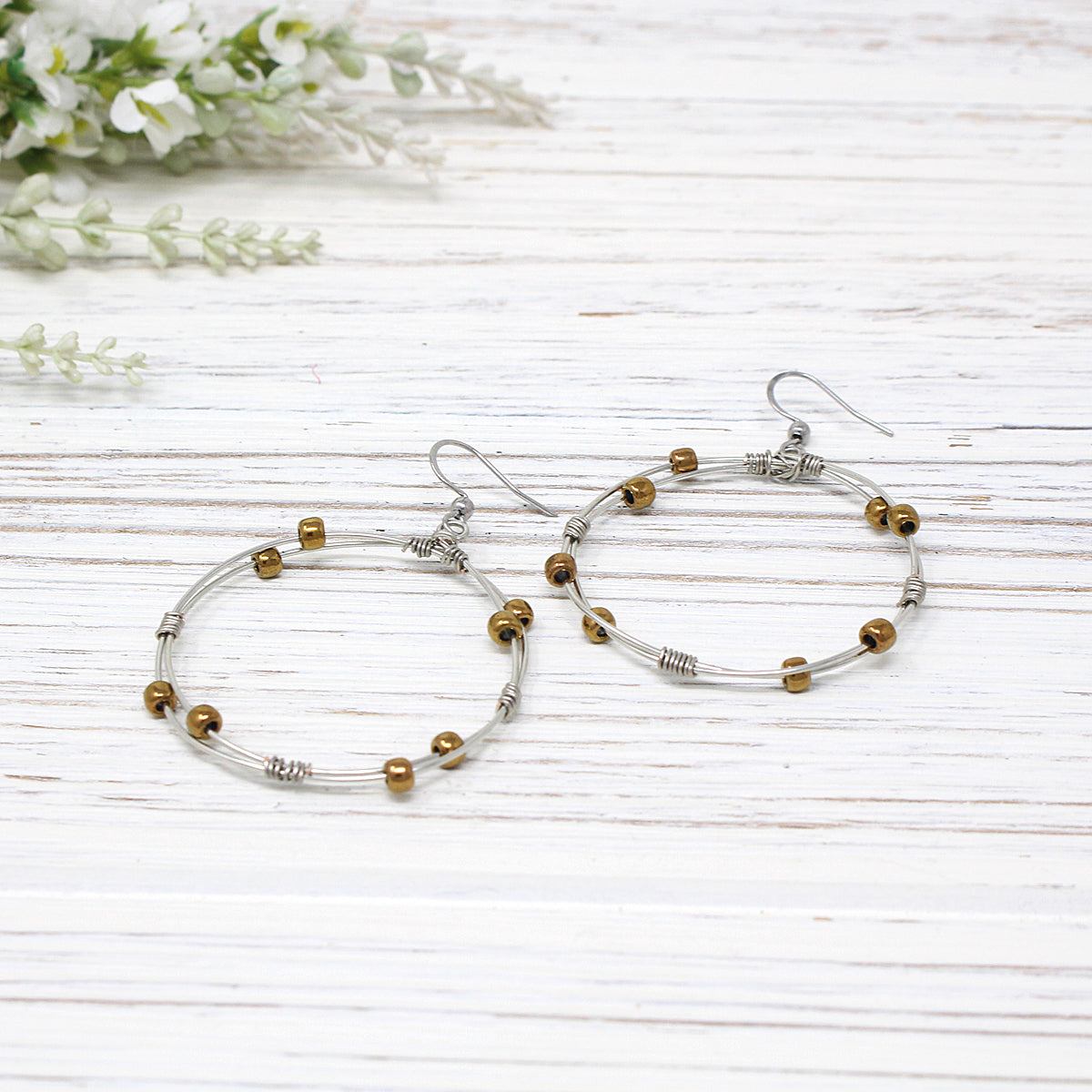 Double Hoop & Bead Earrings