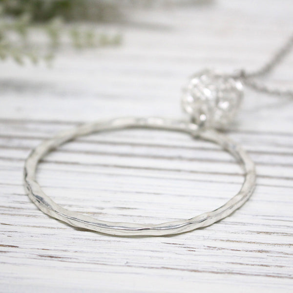 Hammered Circle & Wire Ball Necklace, Asst.