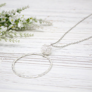 Hammered Circle & Wire Ball Necklace, Asst.