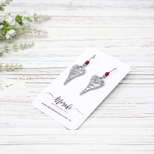 Hammered Heart & Wire Earrings