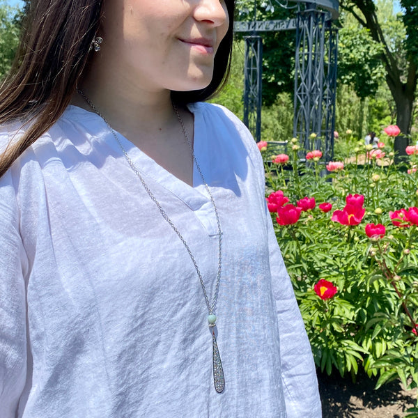 Amazonite Stone & Filigree Teardrop Pendant Necklace