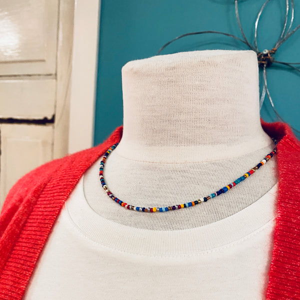 Delicate Colourful & Metal Bead Short Necklace