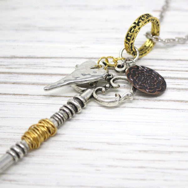 Vintage Key, Heart & Charm Cluster Necklace