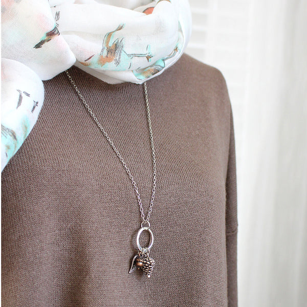 Long Mini Nature Necklace (Leaf or Feather)