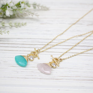 Fan Natural Stone, Toggle and Crystal Necklace