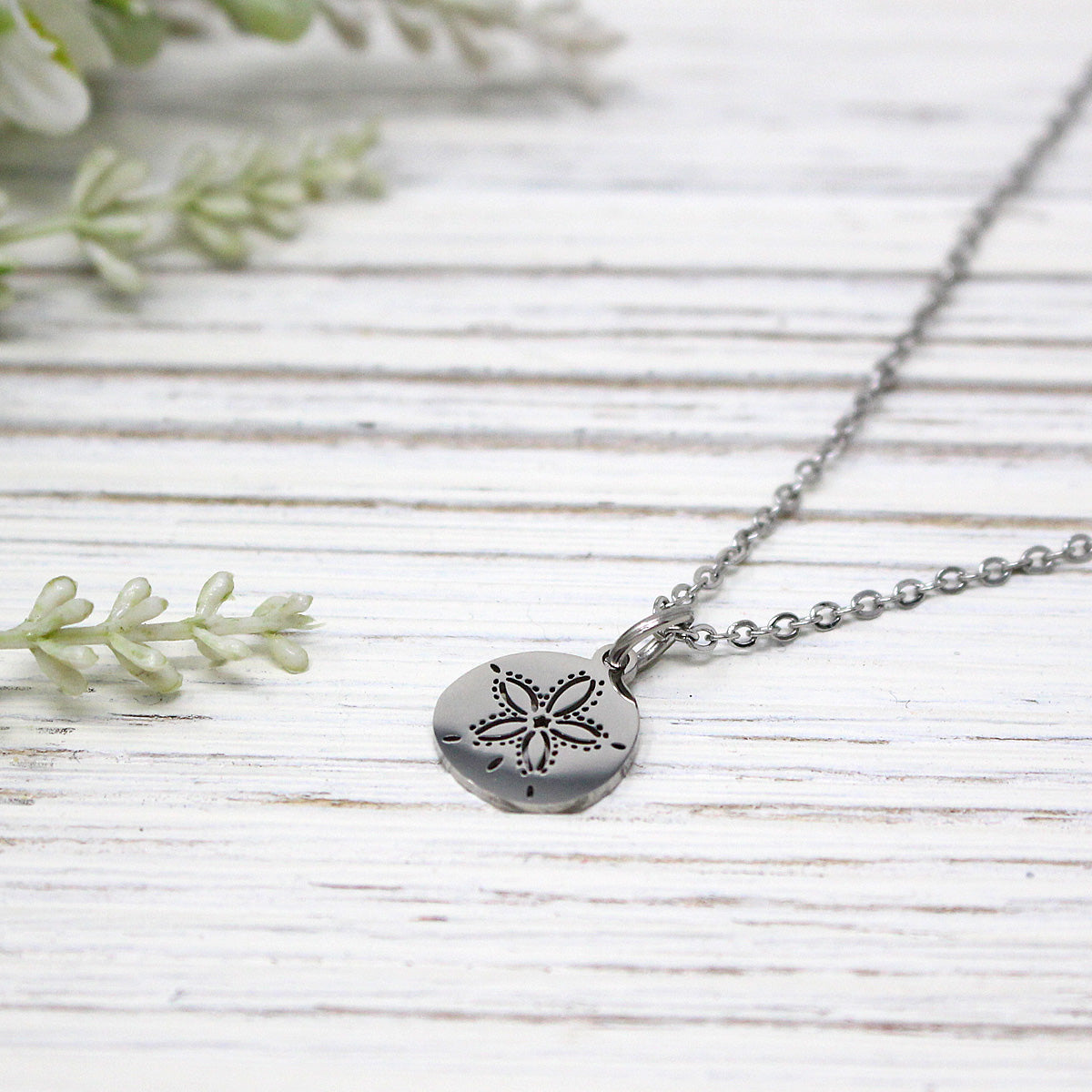Mini Sand Dollar Necklace, Stainless Steel