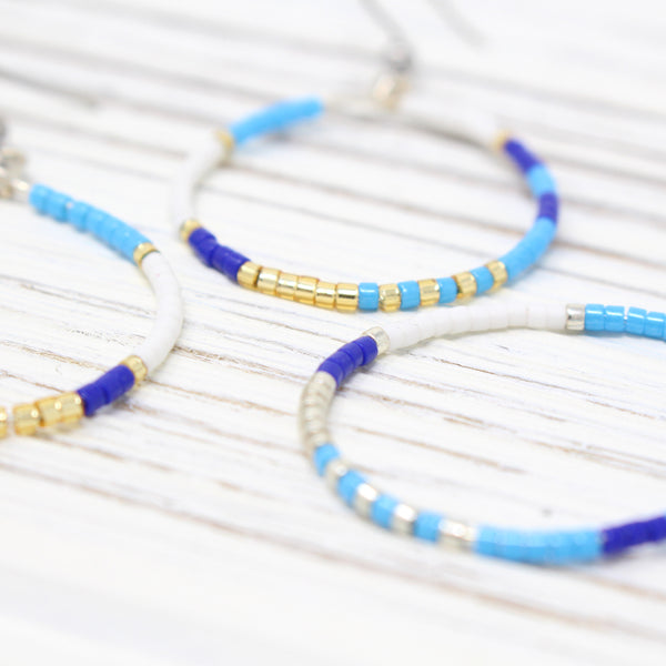 Dainty Beaded Teardrop Earrings, Blue/ White Combo
