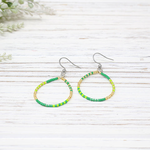 Dainty Beaded Teardrop Earrings, Green/ Lime Combo