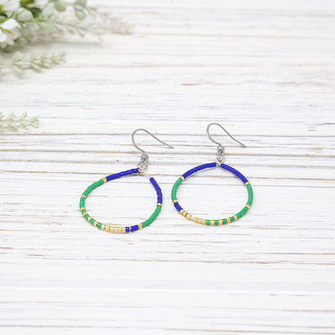Dainty Beaded Teardrop Earrings, Royal/ Green Combo