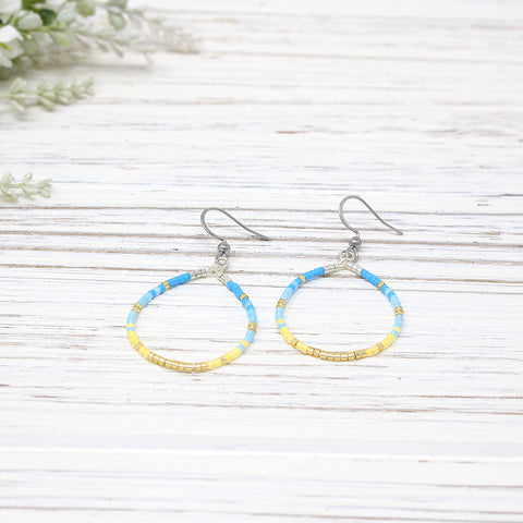 Dainty Beaded Teardrop Earring, Lt Blues/ Yellow