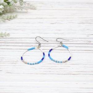 Dainty Beaded Teardrop Earrings, Blue/ White Combo