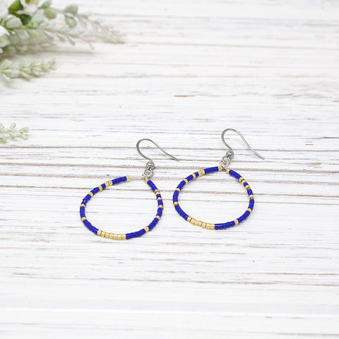Dainty Beaded Teardrop Earring, Royal Blue Combo