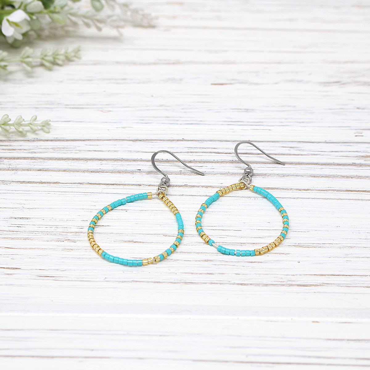 Dainty Beaded Teardrop Earring, Turquoise Combo