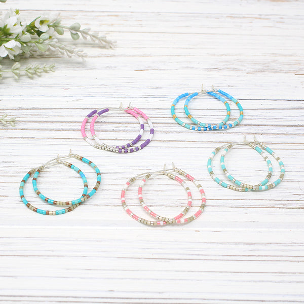Dainty Colourful Beaded Hoops