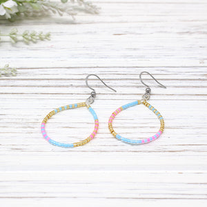 Dainty Beaded Teardrop Earrings, Pink/ Blue Combo