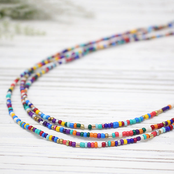 Delicate Colourful & Metal Bead Short Necklace