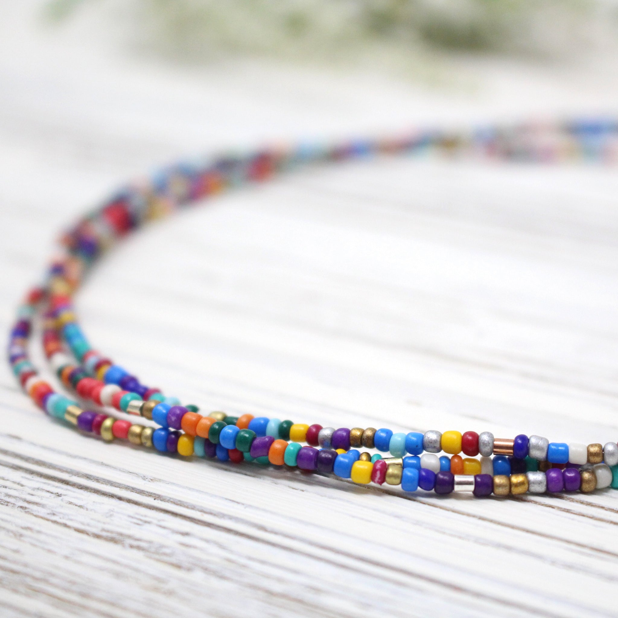 Delicate Colourful & Metal Bead Short Necklace