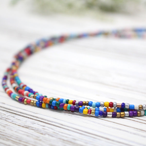 Delicate Colourful & Metal Bead Short Necklace