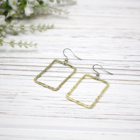 Half Hammered Rectangular Earring