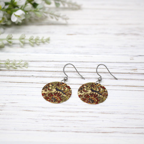Shimmer Earring, Red/ Orange Floral