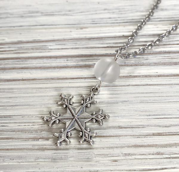 Snowflake with Frosted Ice Bead Necklace