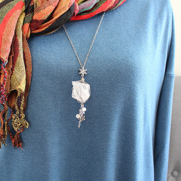 Ice & Snow Wire Wrapped Quartz Necklace
