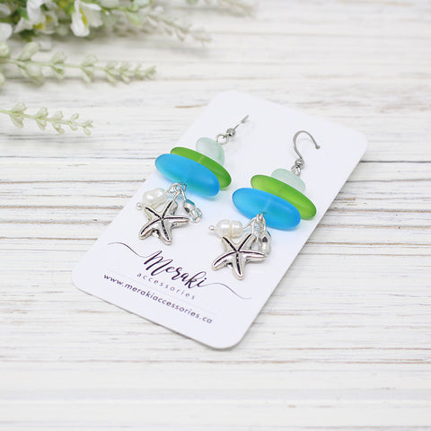Stacked Sea Glass Earrings w/Starfish
