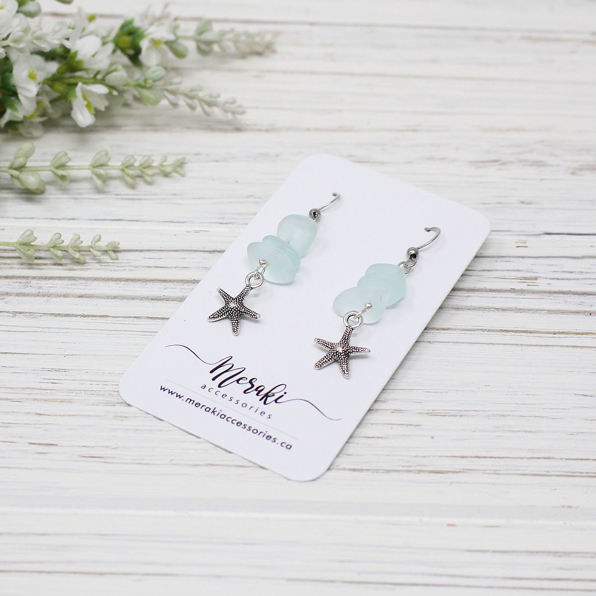 Pebble Sea Glass Earrings w/Starfish