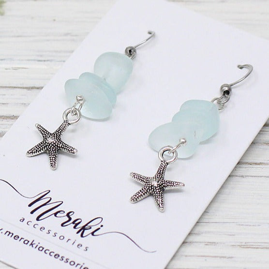 Pebble Sea Glass Earrings w/Starfish