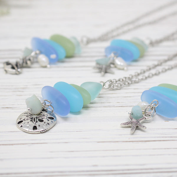 Stacked Sea Glass Necklace w/Beach Charm