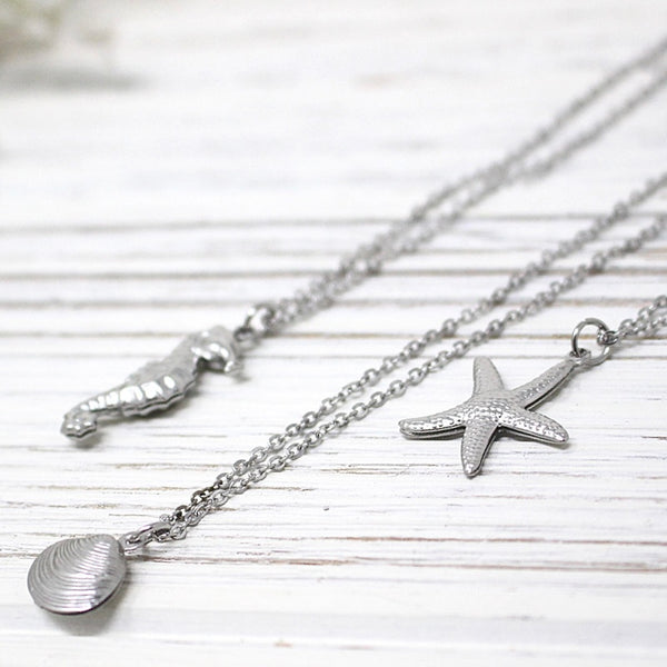 Mini Coquina Shell Necklace, Stainless Steel