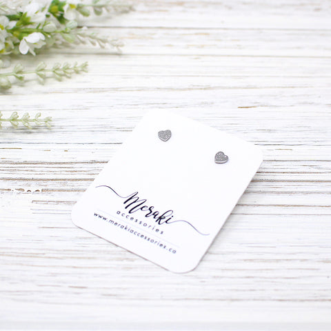Stardust Mini Heart Stud Earrings, Silver
