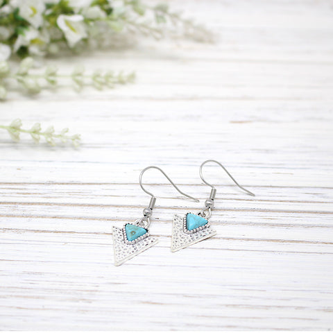 Turquoise Triangle Hammered Earrings