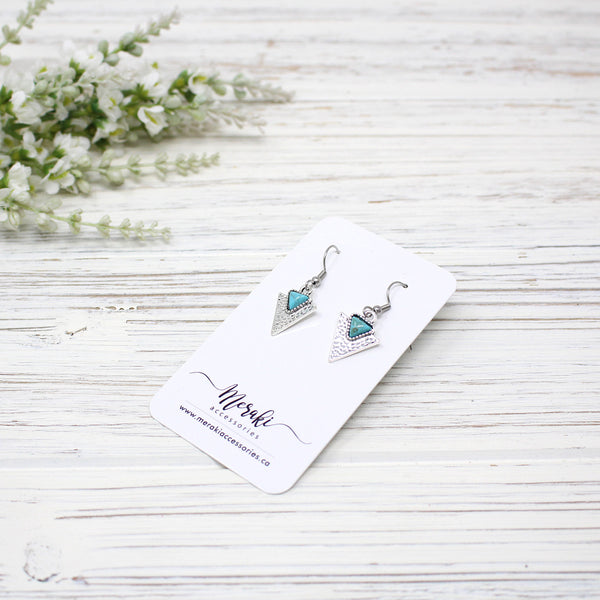 Turquoise Triangle Hammered Earrings