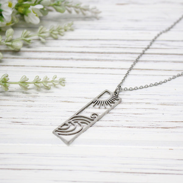 Fun Wave and Sun Necklace Stainless Steel