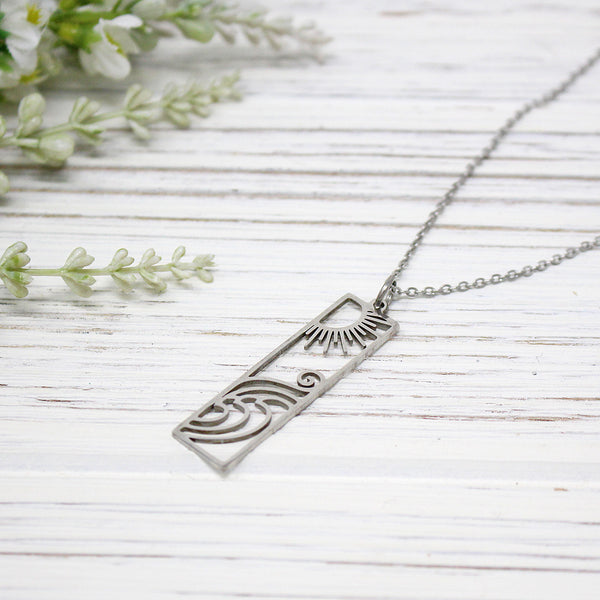 Fun Wave and Sun Necklace, Stainless Steel