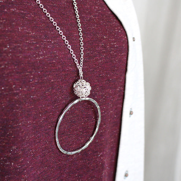 Hammered Circle & Wire Ball Necklace, Asst.