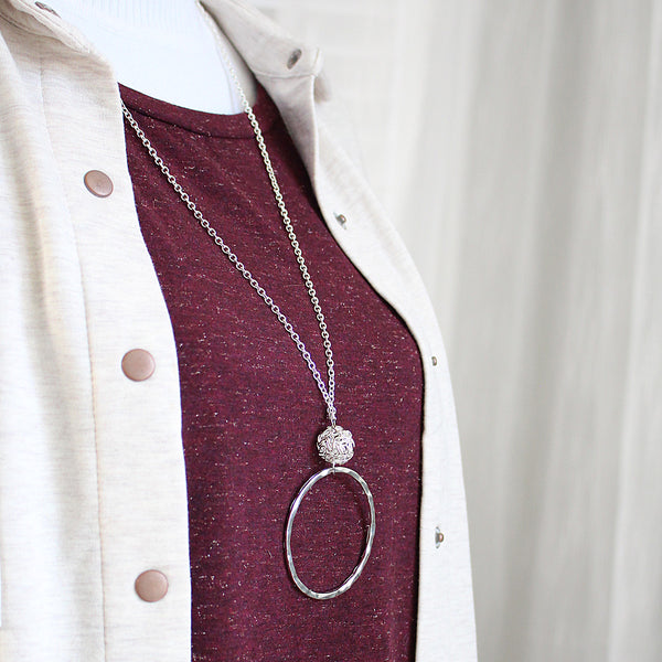 Hammered Circle & Wire Ball Necklace, Asst.