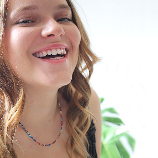 Delicate Colourful & Metal Bead Short Necklace