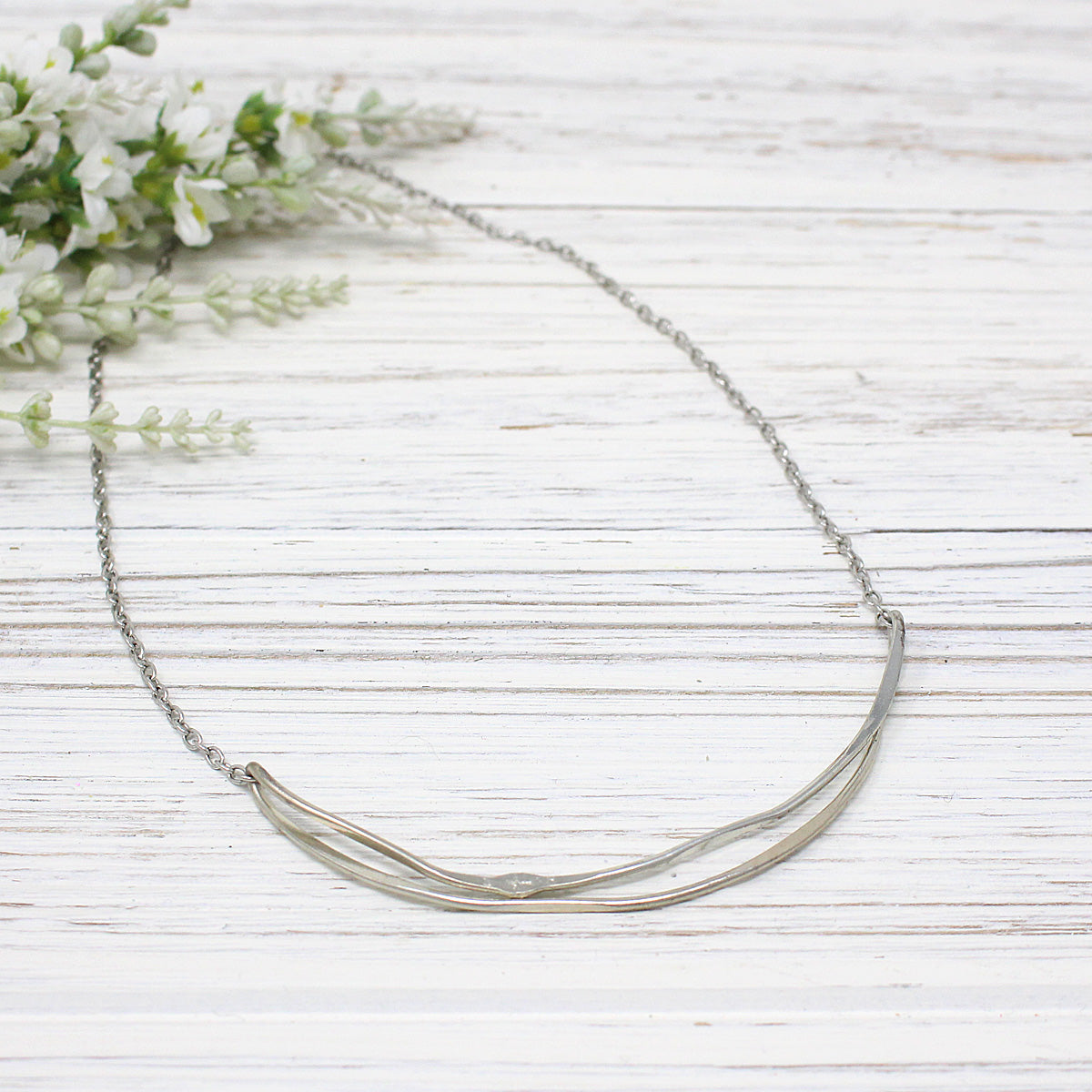 Artisan Antique Silver Crescent Necklace