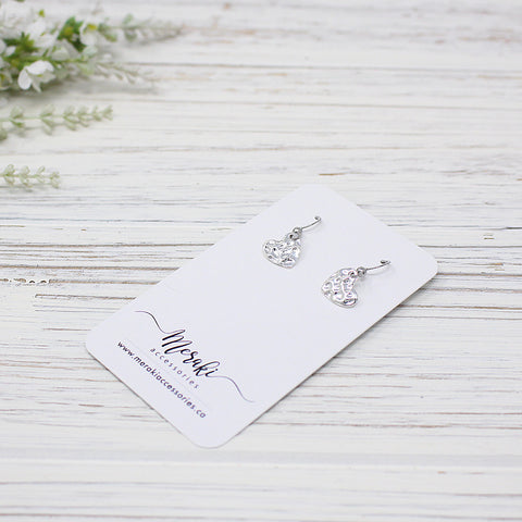 Mini Hammered Heart Earrings, Silver