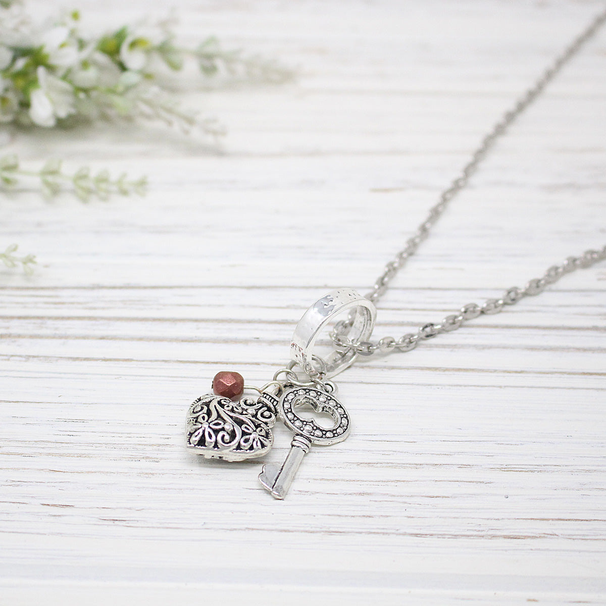 Filigree Mini Heart & Key Necklace