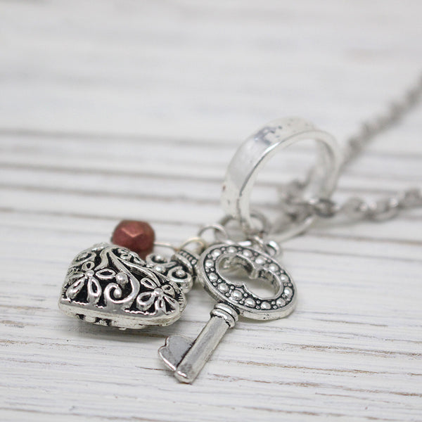 Filigree Mini Heart & Key Necklace